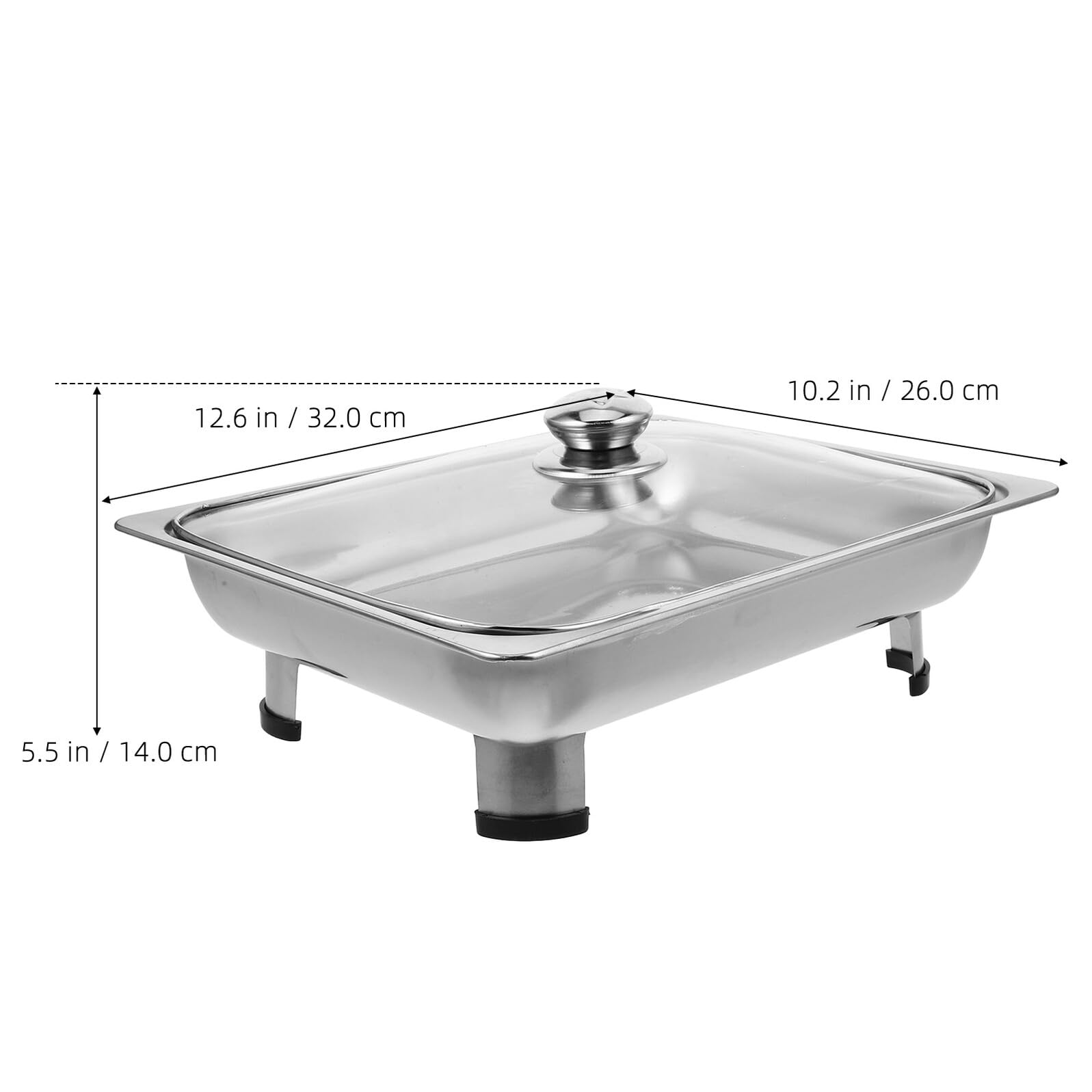 Scaldavivande rettangolare isolato per catering ed eventi all'aperto, in acciaio inox, con coperchio in vetro, piedini rimovibili, grande capacità e design robusto