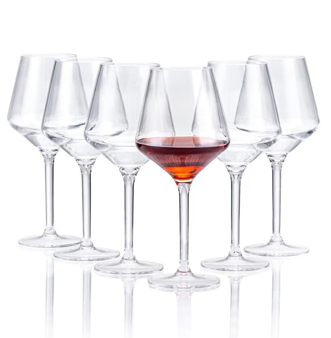 Copas de vino de plástico de 16 onzas, vasos acrílicos multiusos, juego de 6 unidades, transparentes, reutilizables, resistentes a los golpes, aptas para lavavajillas