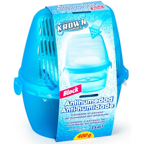 KROWN - Antihumedad Block 400g, Absorbe y Elimina la Humedad en Espacios de hasta 35m² - Protección Duradera contra Moho y Olores - Ideal para Baños, Armarios, Sótanos y Más