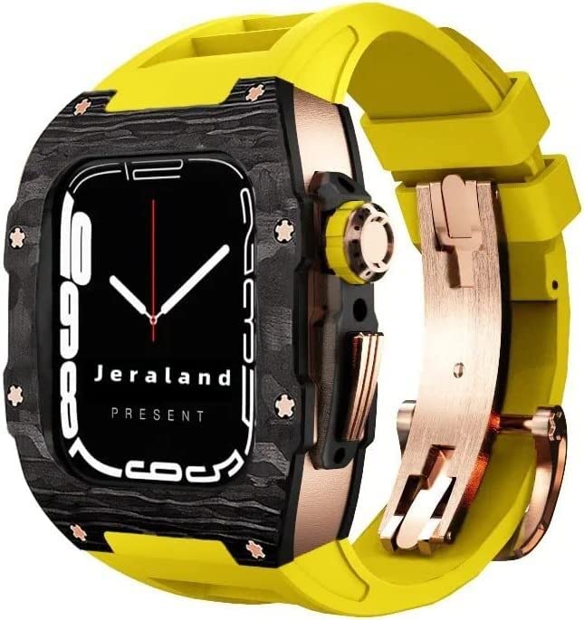 Kit boîtier montre carbone et bracelet fluororubber antichoc pour iWatch SE 8