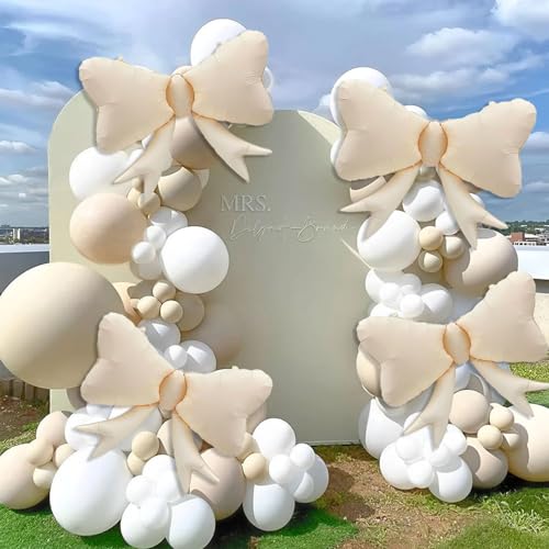 Image of 4 Pcs Large Bow Balloons, Cream White Bow Balloon Coquette Balloons for Cream White Bow Party Decorations Coquette Birthday Decorations