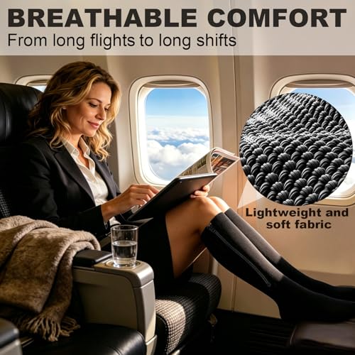 Image of CASMON 2 Pairs Zipper Compression Socks for Women & Men,15-20 mmHg Closed Toe Knee High Support Sock for Varicose Vein Edema