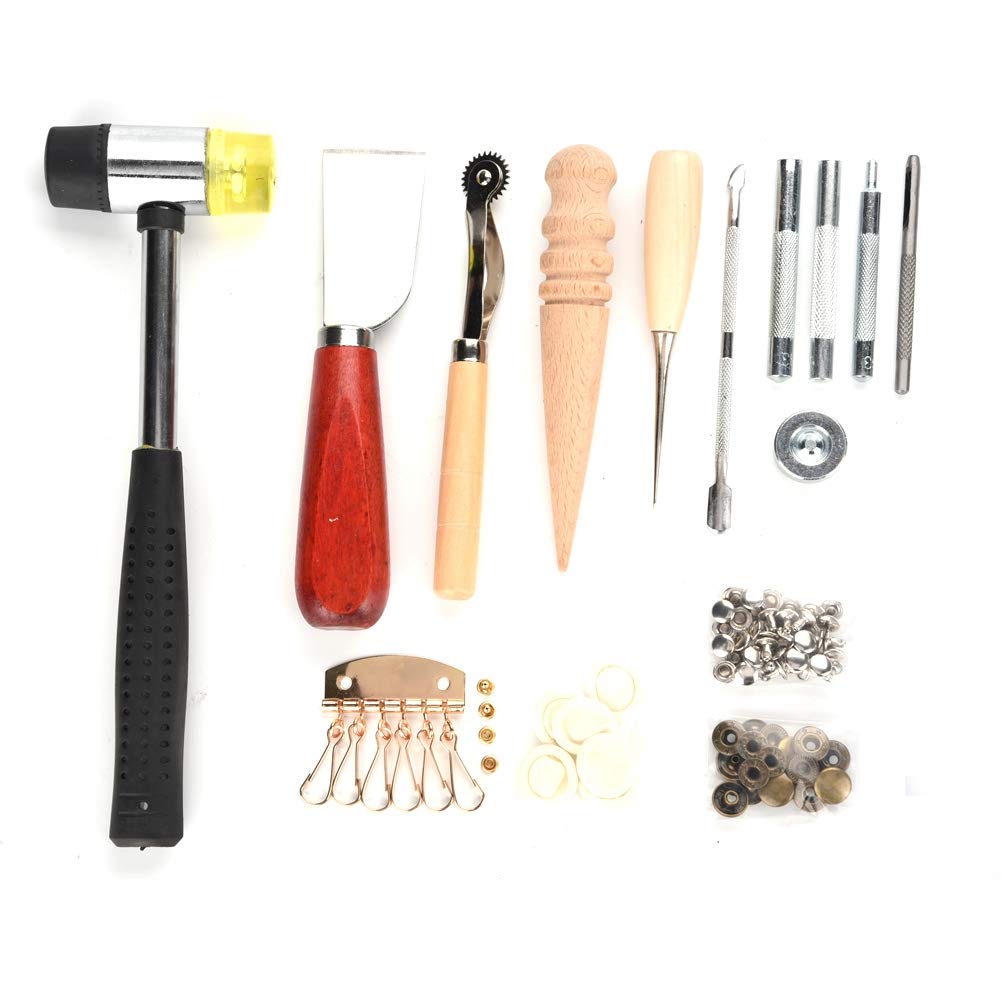 Phefop Set di 42 Strumenti per Artigianato in Pelle Kit per Lavorazione della Pelle Strumenti per Cucitura in Fai-da-te con 42 Utensili Manuali per Cucire Tela in Tessuto di
