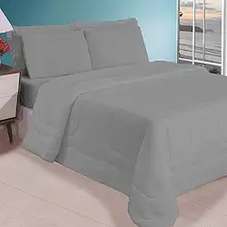 Kit Edredom Casal Jogo de Cama Leve Para Verão (5 Peças, Cinza)