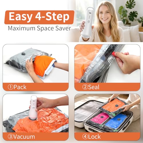 Ultrosoke Travel Vacuum Compression Storage Bags with Electric Pump 18 Pack丨Space Saver Packing Seal Bags, Airtight Leak-Proof Thickened for Clothes, Luggage, Bedding, Closet Seasonal Organizer by ultrosoke - Used condition - Image 8