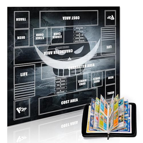 Extalas Playmat for One Piece Card Game for Two Players, 24x24 inches, with 4-Pocket Card Binder Set and 400+ Card Capacity (Smell)