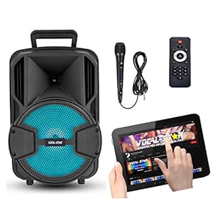 Draagbare karaokemachine en luidspreker met Bluetooth, 1 bedrade microfoon en disco-lichteffect, 100 watt vermogen