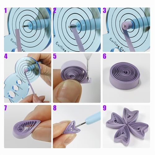 YURROAD Quilling Set für Anfänger, 900 Streifen Quilling-Papier 5 mm x 39 cm in 36 Farben, Quilling Werkzeug mit Vorlagenbrett, Kamm, Curling Coach & Pins für Karten & Papierblumen