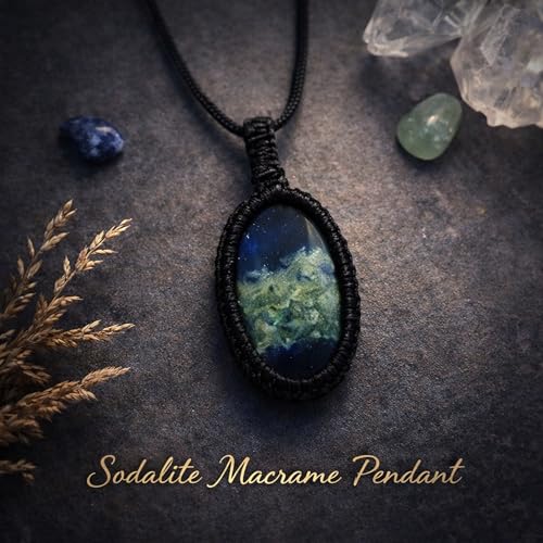 Image of REMEDYWALA Gemstone Macrame Pendant for Reiki & Crystal Healing, Natural Stone