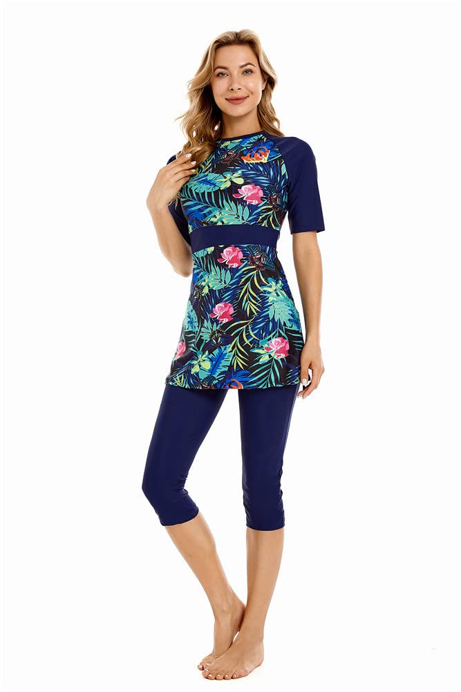 TianMaiGeLun Modest Swimsuit Women's Rash Guard Short Sleeve Swimwear Modesty Swimming Costume Surfing Suit Burkini (XL, T7)