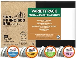 San Francisco Bay Coffee OneCUP Medium Roast Variety Pack 40 Ct Compostable Coffee Pods, K Cup Compatible including Keurig 2.0 (Packaging May Vary)