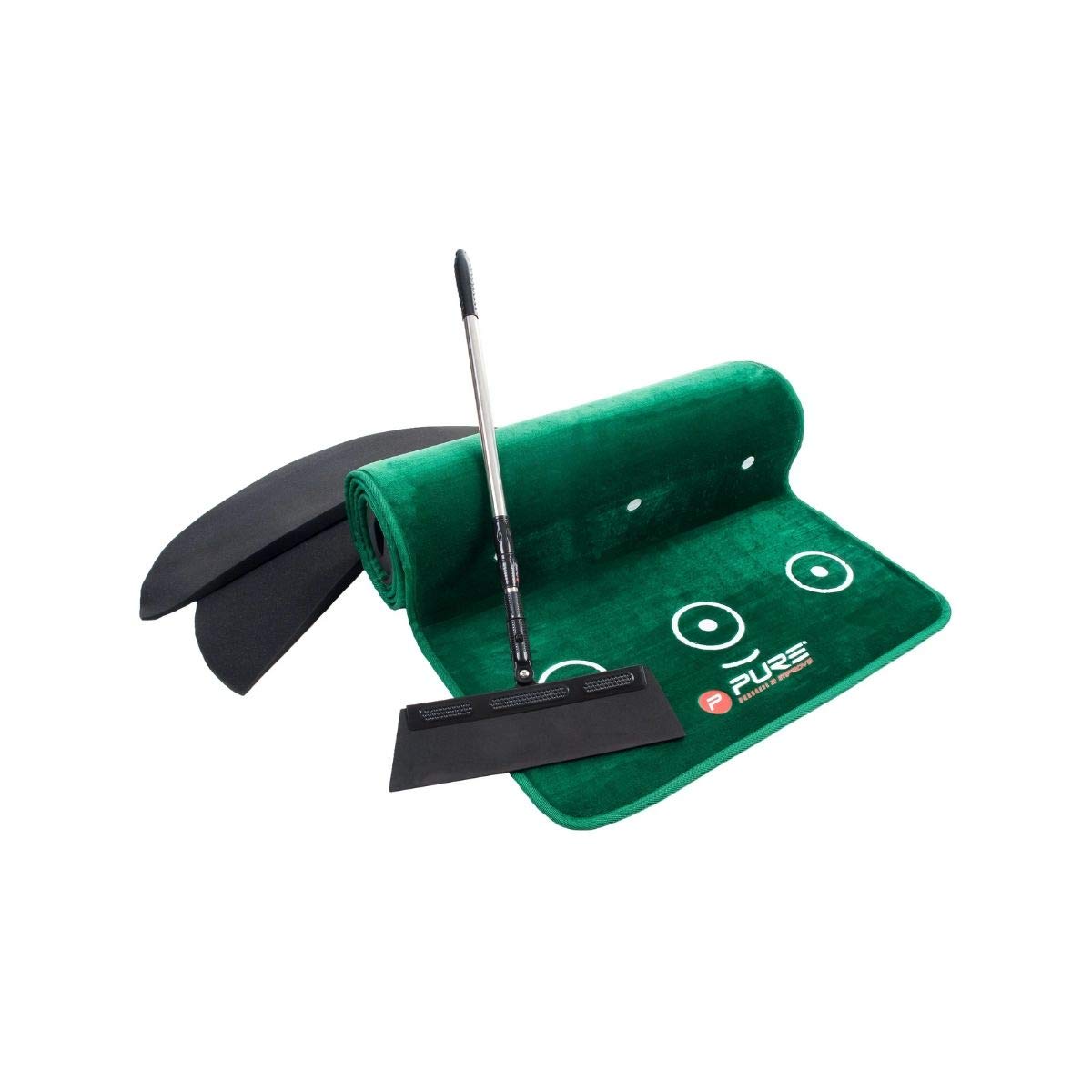 Pure2Improve - Doppelkorn-Puttingmatte mit Besen - Tragbare Golf-Trainingsmatte für den Innen- und Außenbereich, Grün, 70x335cm