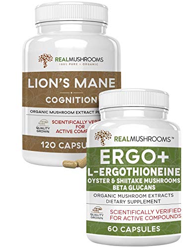 Ergothioneine (60Ct) And Lions Mane (120Ct) Bundle With Shiitake And Oyster Mushroom Extracts - Longevity And Cognition - Vegan, Gluten Free, Non-Gmo #TOP10