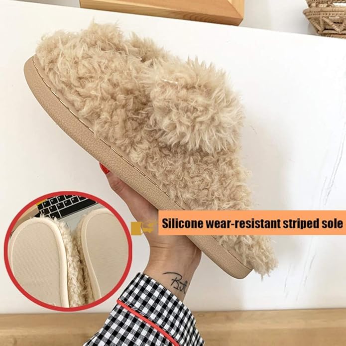 Plush Cute Indoor/Outdoor Slippers - Teddy Dog Style, Non-Slip Sole, Washable - Girls' Spring/Autumn/Winter (Khaki, Size 5-6.5)4