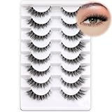 Fyonas Cat Eye Lashes Wispy False Eyelashes 5-14mm Short Fake Lashes Natural Look D Curl Strip Lashes with Clear Band 8 Pairs Soft Fluffy Lashes Pack (CT01)
