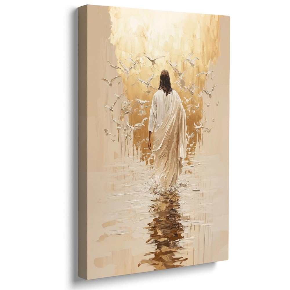 Reateforin Jesus Walking on Water Pictures Bible Verse Wall Art Jesus Wall Decor Christian Gift Trendy Living Room Home Decor Christian Print Scripture Wall Art Christian Decor for Bedroom 20"x28" — image 1