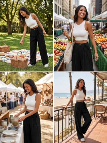Image of Leriya Fashion Women's High Waist Wide Leg Pants |Casual Drawstring Loose Fit Lounge Trousers with Pockets| Comfortable Fashion Pants for Women