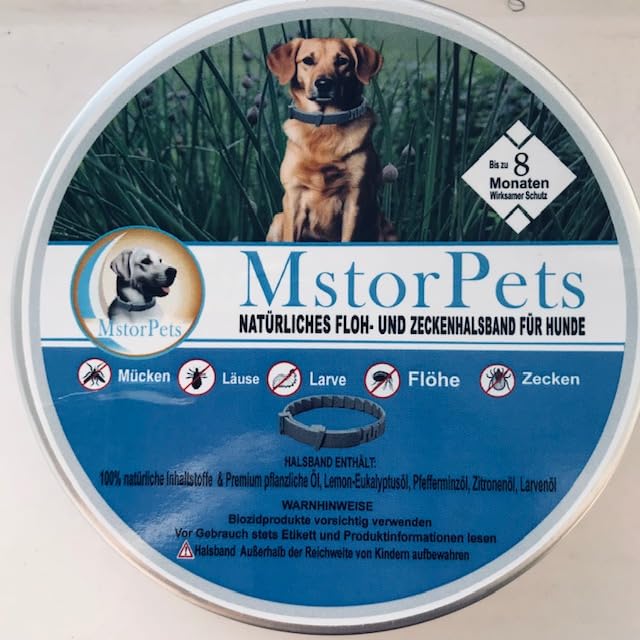 MstorPets | 100% Natürliches Flohhalsband ohne Chemie | Zeckenhalsband klein, & groß | Wasserdicht Größenverstellbar bis 8 Monate Zeckenschutz für Hunde | Anti Floh Hunde Katze [Grau]