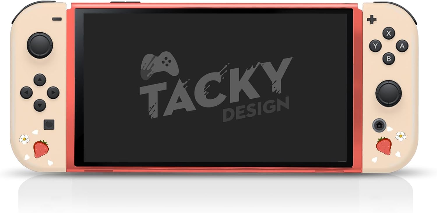 TACKY DESIGN Cute Strawberry Skin Compatible with Nintendo Switch OLED, Premium Vinyl 3M Full Wrap Decal, Pink