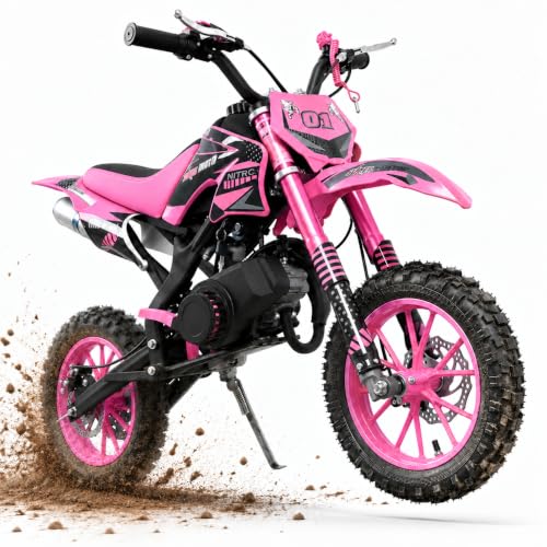 Image of 50cc Dirt Bike, 2 Stroke Gas Mini Bike for Kids 8-15 with Front Rear Disc Brakes