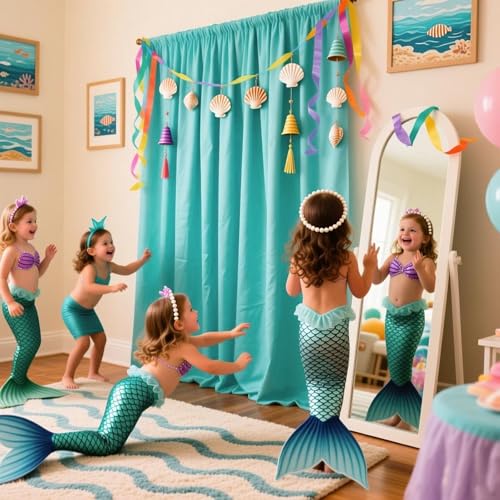 Image of 2 Panels Teal Backdrop Curtain, 10 x 10 Feet Polyester Background Curtains for Parties, Weddings, Baby Showers, Halloween, Christmas, Birthday Party Photoshoot Backdrop Curtains Decorations