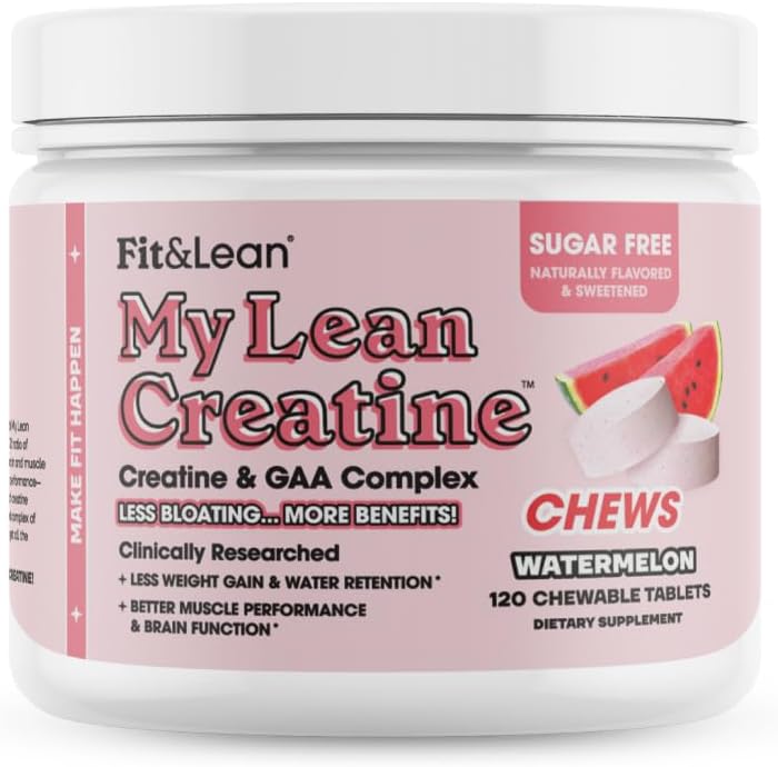 Fit & Lean Creatine for Women, My Lean Creatine Chewable Tablets, Creatine Monohydrate with GAA, Muscle Performance, Cognitive Function, No Bloating, Reduced Water Retention, Watermelon, 30 Servings