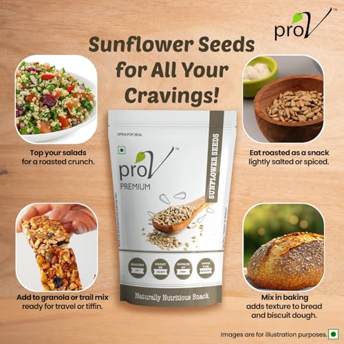 Image of ProV Premium Sunflower Seeds 250g, High Protein, High in Fiber, No Cholesterol, No Sugar, Healthy Diet Snack, Raw Natural Surya phool Beej, Unroasted Seeds for Eating Without Shell, Resealable Pouch