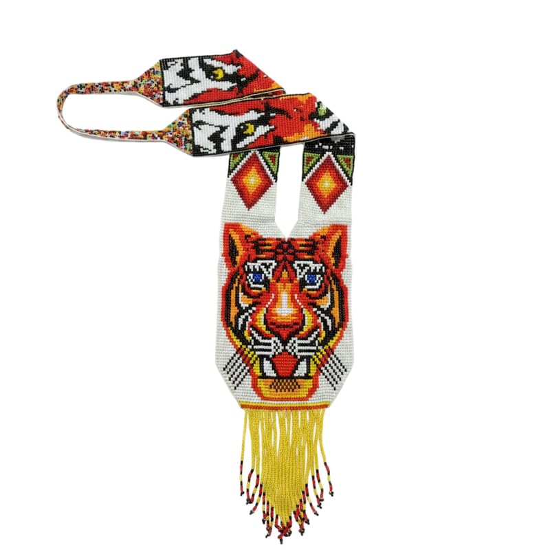 Collier Gerdan ukrainien perles de rocaille bijou traditionnel fait main motif tigre