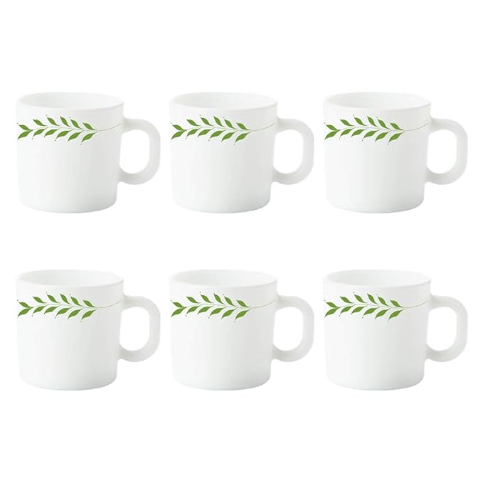Larah by BOROSIL Botanica Opalware Mug Set (White) - 6-Pieces