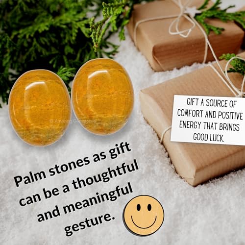 Image of Yellow Jasper Crystals and Healing Stones - Large Palm Stone Crystals Piedra - Crystal for Good Luck, Balanced Positive Energy, Meditation - Unique Stocking Stuffers and Birthday Gifts for Women, Men
