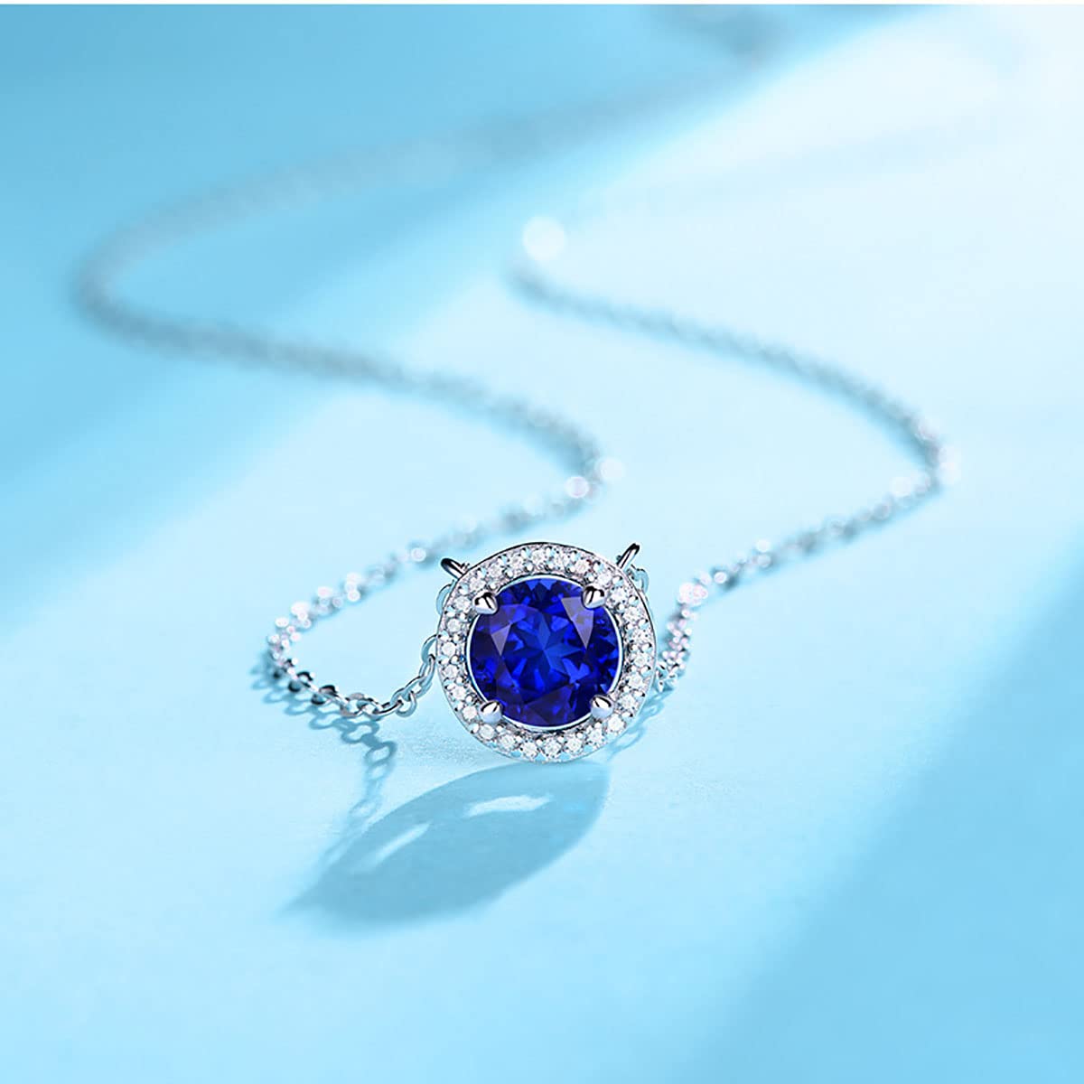 Pendentif Zirconium Bleu Argent 925 - Pendentif Occasion - Fabriqué En Allemagne