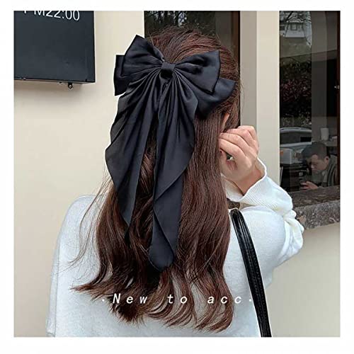 Bviie 2PCS BIG LONG PD Tail Bow Hair Ties, Classy Women Girl Hair Styling Accessories, 90S Vintage Big Satin French Style Headdress Decor, Gift Hair Bows Spring Clip thumb #2