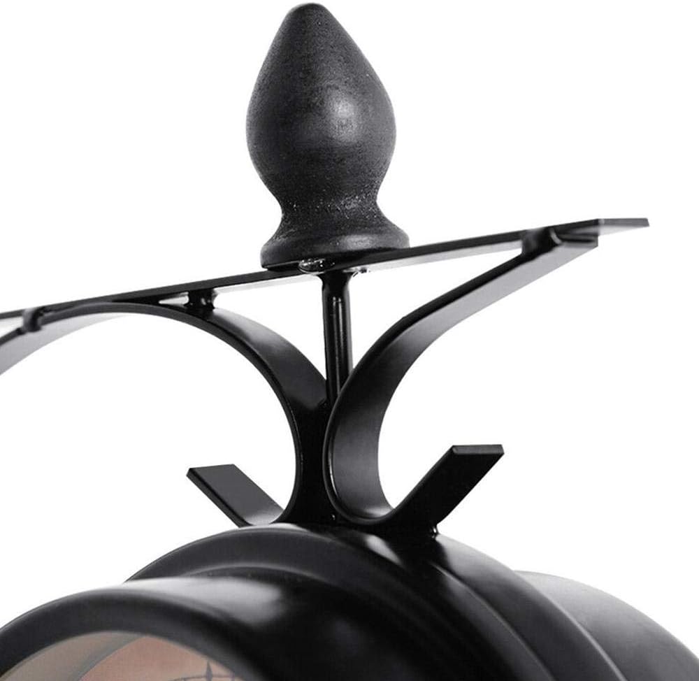 Wall Clock, Garden Clocks Outdoor Waterproof, Wrought Iron Vintage Decorative Double-Sided Outdoor Clocks for The Garden Wall Mounted Battery Powered Metal Hanger Outside Clock Coffee Bar Roun (A )
