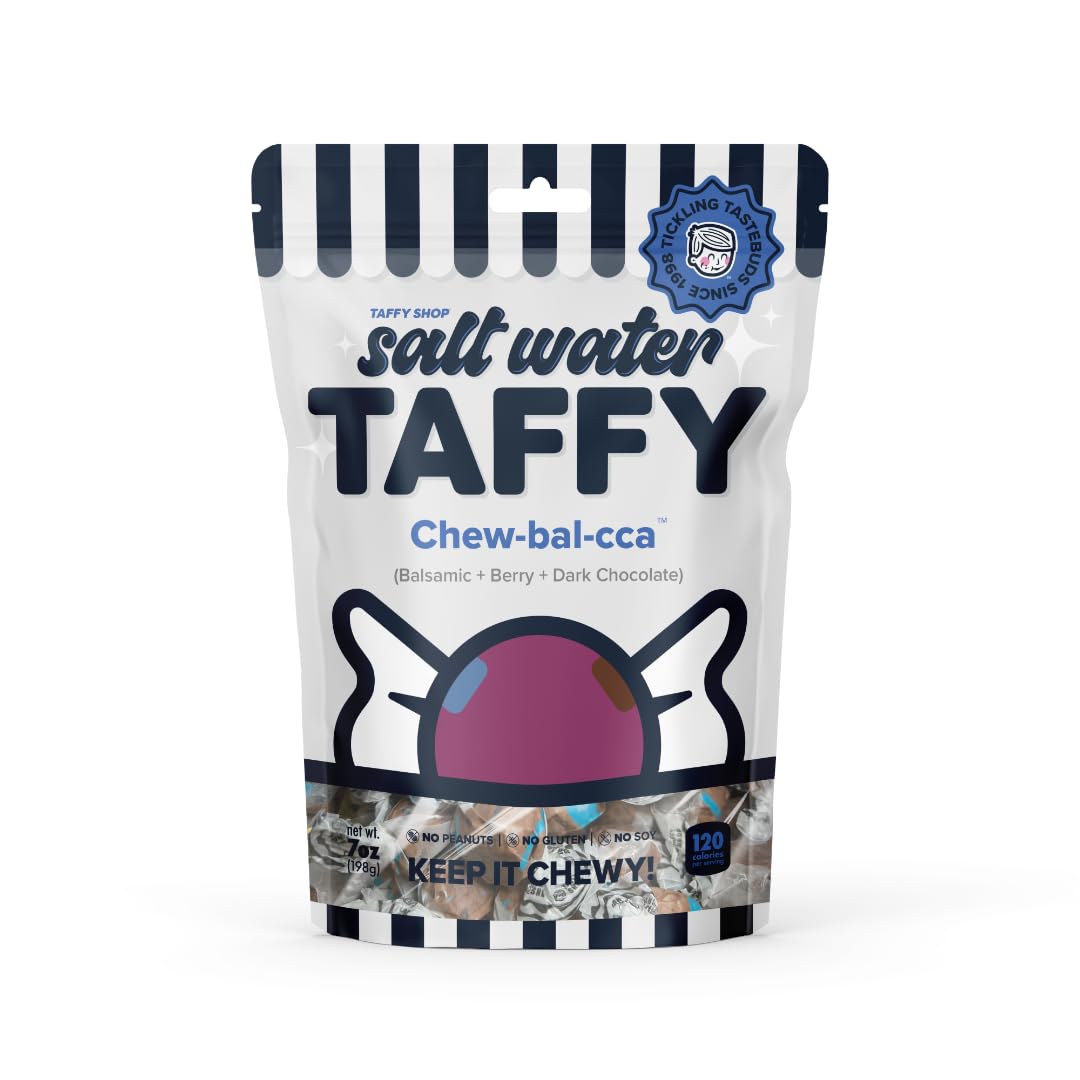 Taffy Shop Chew-bal-cca, Balsamic Berry Dark Chocolate Salt Water Taffy – Gourmet Soft Chewy Candy, Bulk Sweet Snack, Fresh Gift & Gluten-Free, 35