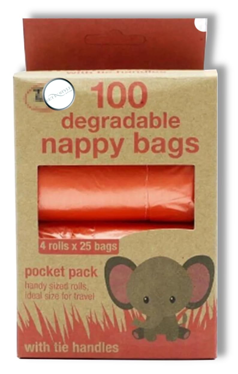 Getinstyle Shop 4X 25 Easy-Tie Disposable Diaper Sacks – Nappy Bags For Travel – Degradable Dog Poo Bags With Handles 32 X 36 Cm – Bundled By