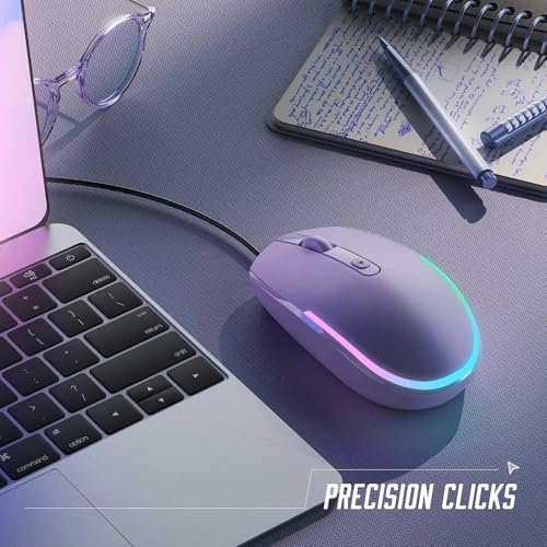 Image of seenda Wired Mouse, RGB Backlit 1600 DPI Corded Mouse for Laptop /PC, Purple | Plug-and-play with quiet clicks and optical tracking for laptop, PC, Chromebook, desktop, office, school, and home