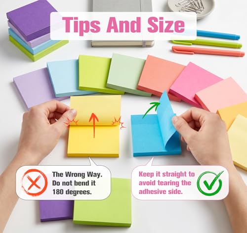 Image of Agoer Sticky Notes - Pack of 12 Coloured, 50 x 38 mm, 1200 Sheets, 12 Colours, Office, Home, School