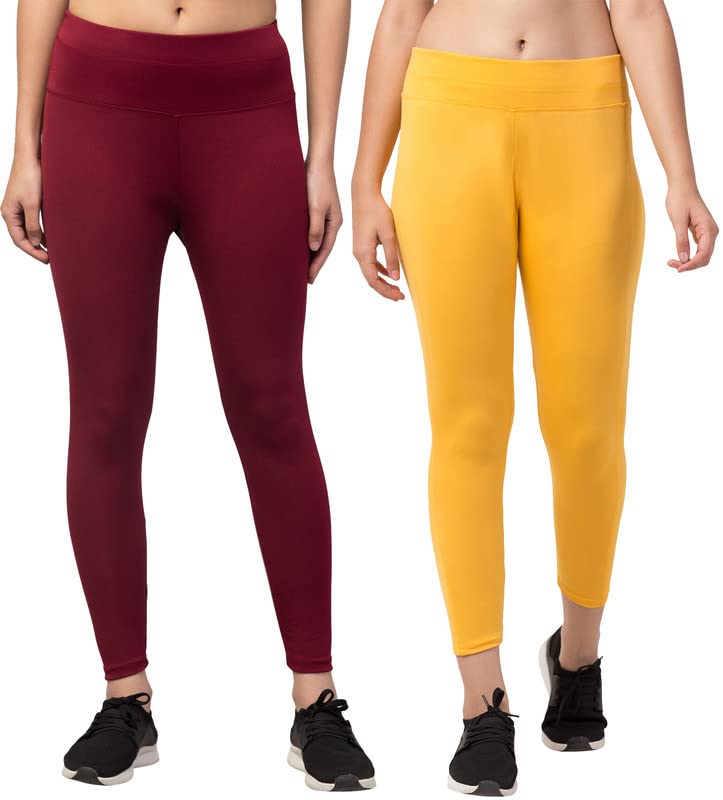 Image of BLUECON Gym wear Leggings Ankle Length Workout Pants | Stretchable Tights | Mid Waist Sports Fitness Yoga Track Pants for Girls & Women (Pack of 2)