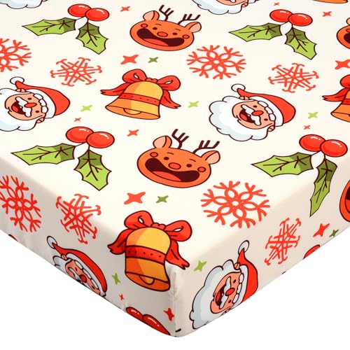 Image of JISEN Christmas Fitted Crib Sheets for Boys Girls 52x28 Inch Santa Claus