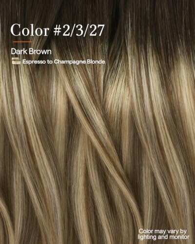 Image of Full Shine Seamless Clip in Hair Extensions, Dark Brown to Caramel Balayage | Remy Human Hair, 14 Inch 120g 8 Pcs, Invisible PU Weft, Thick Ends, Short-Length Volume, Full-Head Styling, Daily Wear