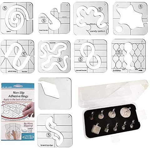 YICBOR 10pcs Free Motion Quilting Template Series 5+9pcs Low Shank Quilting Ruler Foot Set+1pack Non-Slip Ruler Grips, 30/Pkg Cover