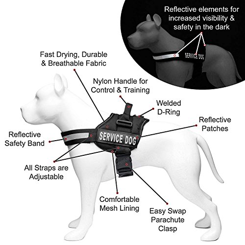 Image of PetsUp Service Dog Harness, Chest Body Belt for Dogs (76-94CM Girth), Black