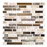 Yipscazo Fliesenspiegel für Küche, selbstklebend, 30,5 x 30,5 cm, zum Abziehen und Aufkleben, für Waschküche, Badezimmer, strukturierter Vinyl-Aufkleber, Wandfliesen, Smart Tile in Sandstein, 10 Bögen