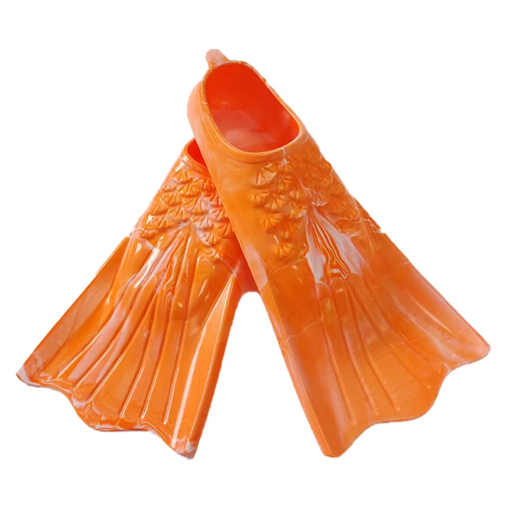 ENEN Short Swim Flippers Comfortable Soft Silicone Snorkel Fins for Kids Adult, Men, Women for Swimming, Training, Diving, Snorkelling (Orange White,M(36-38 Yards))