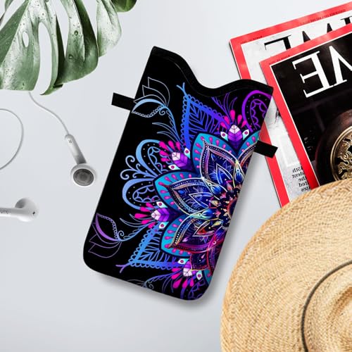 Image of Neoprene Cell Phone Sleeve Pouch Case Bag with Crossbody Strap Neck Lanyard for Women 7.1 X 3.9 in Purple Flower