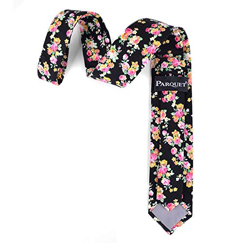 Image of Parquet Mens Floral Tie | Cotton Printed Skinny Necktie for Wedding | Spring & Summer