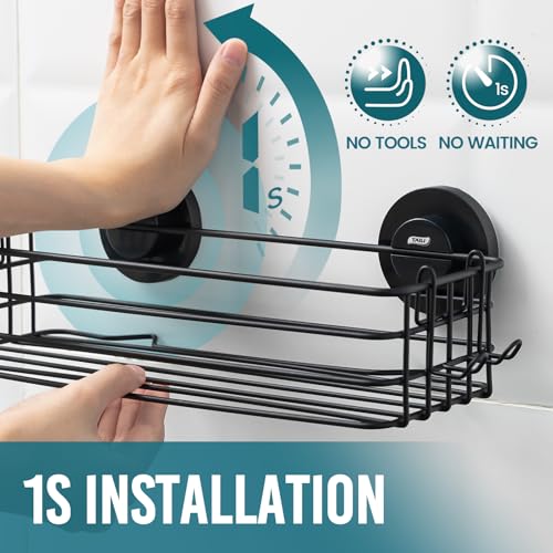 Image of TAILI Shower Caddy Suction Cup 2 Pack with Hooks & Soap holder, Black