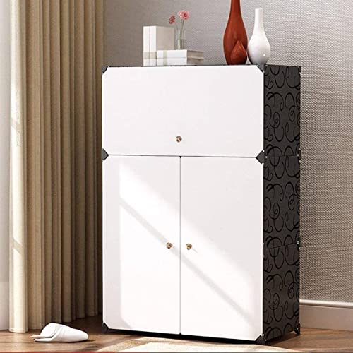 Image of AYSIS DIY Shoe Rack Organizer /Multi-Purpose Plastic 6 Layers 3 Door Portable and Folding Shoe Rack ^ Black6Shelf3Door