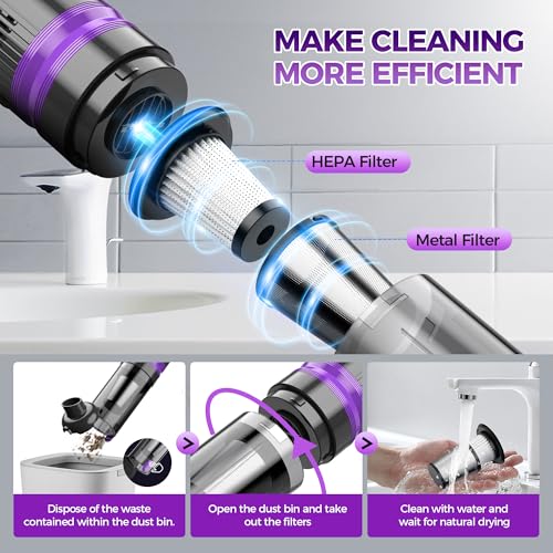 Image of Handheld Vacuum Cordless Rechargeable 2-Speed Modes| 3-in-1 Portable Cordless Vacuum Cleaner with Charging Dock, for Car Home Office and Pet Hair (Purple)