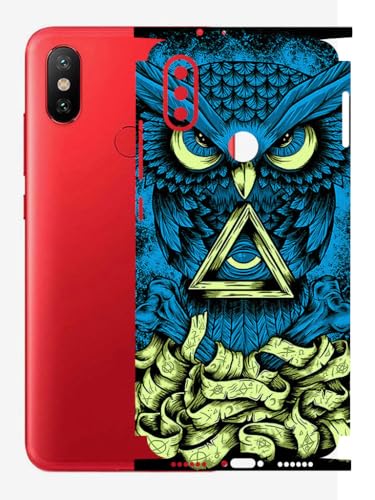 Image of AtOdds - Full Body Back Screen Guard Protector Film - Lamination Wrap Skin Sticker Compatible with Xiaomi Mi A2 | Scratchproof Matte Finish (Design - Blue Owl)